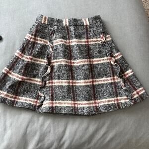 Snidel Wool Plaid Mini Skirt Ruffle Trim Japanese Designer DarkAcademia Prep